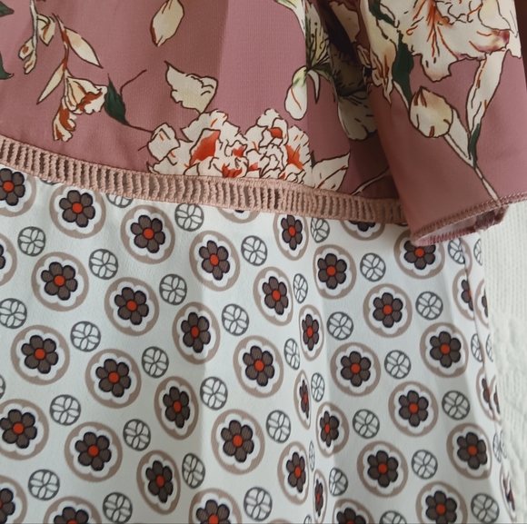 Sexy Kimono Blouse Tie Front Pink Patchwork Boho Western Flowy Floral Pastel MED - Picture 5 of 10